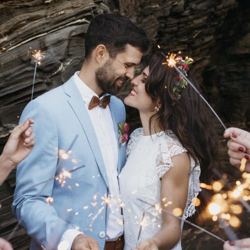 man-woman-celebrating-their-wedding-beach